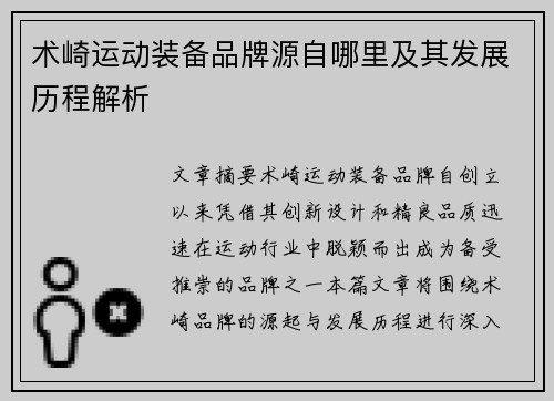 术崎运动装备品牌源自哪里及其发展历程解析